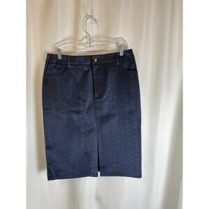 New WAYF Croc Embossed Midi Skirt in Navy Faux Leather Size M